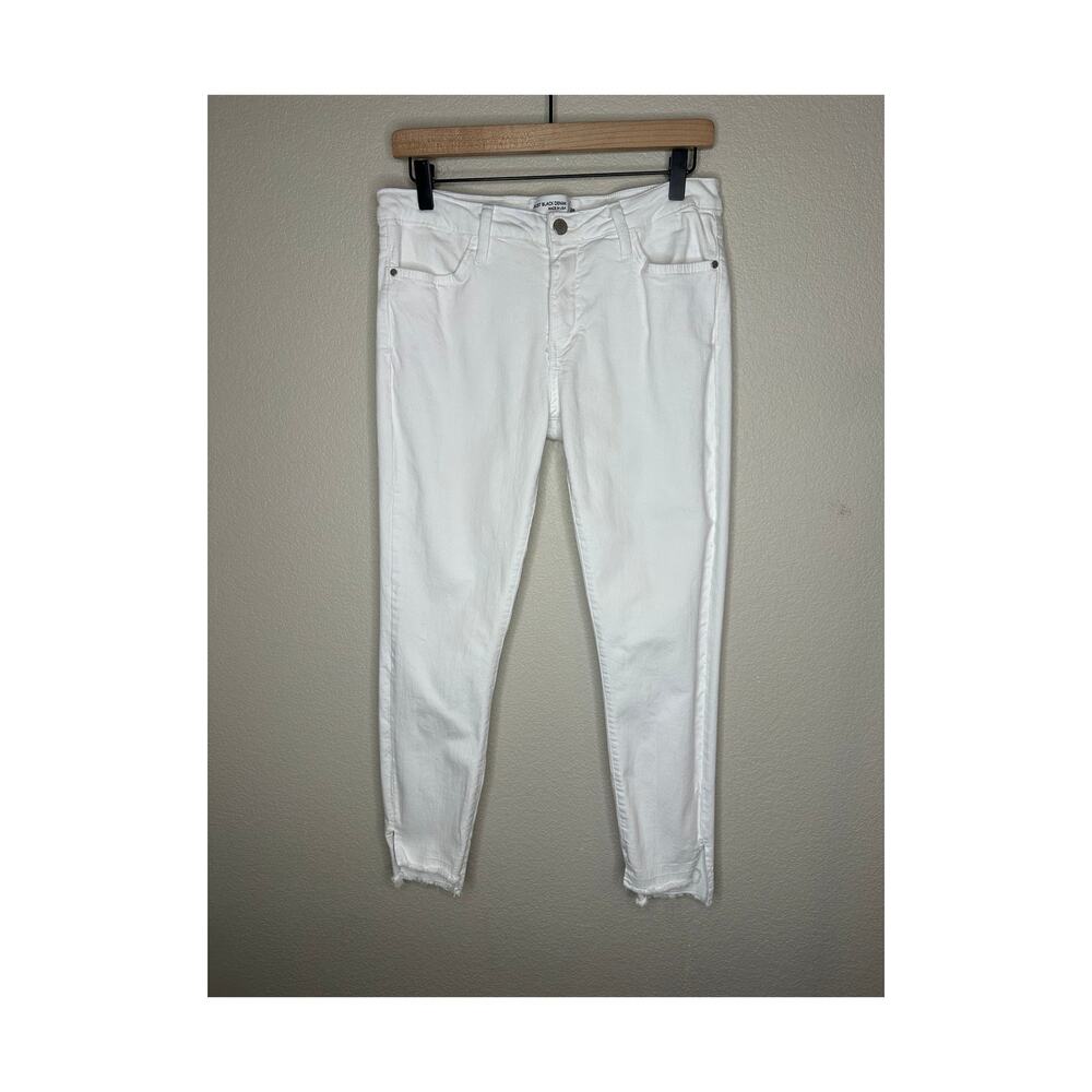 Just Black Denim Jeans Women 29 White Skinny Raw Hem Stepped Frayed Crop Stretch